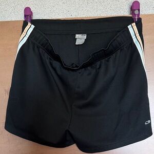 Champion Black Athletic Shorts with Blue, White & Orange Side Stripes